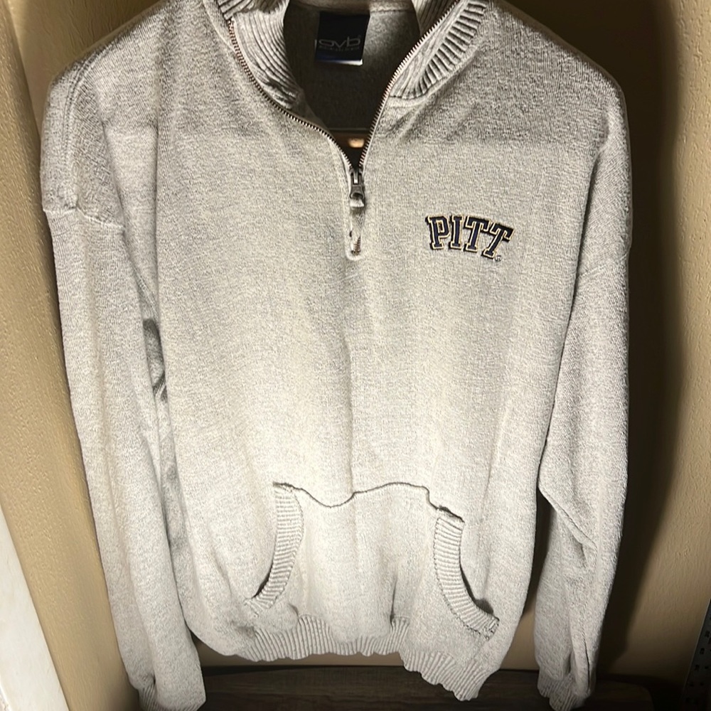 NCAA OVB Men’s PITT Quarter Zip Kangaroo Knit Sweater Color Oatmeal Size 2XL